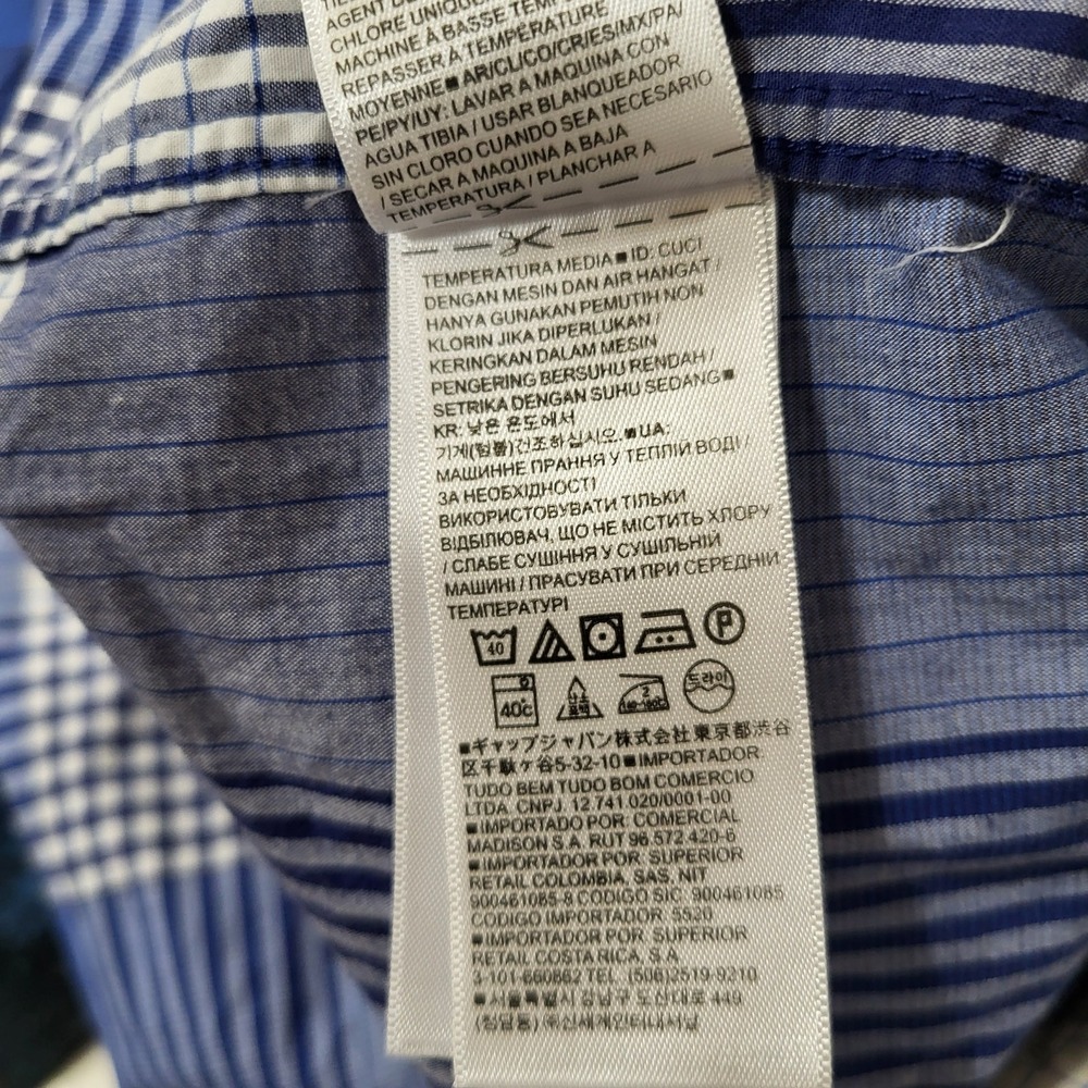 GAP Men Button Up Shirt L Blue Plaid‎ Long Sleeve Slim Stretch - Picture 4 of 9